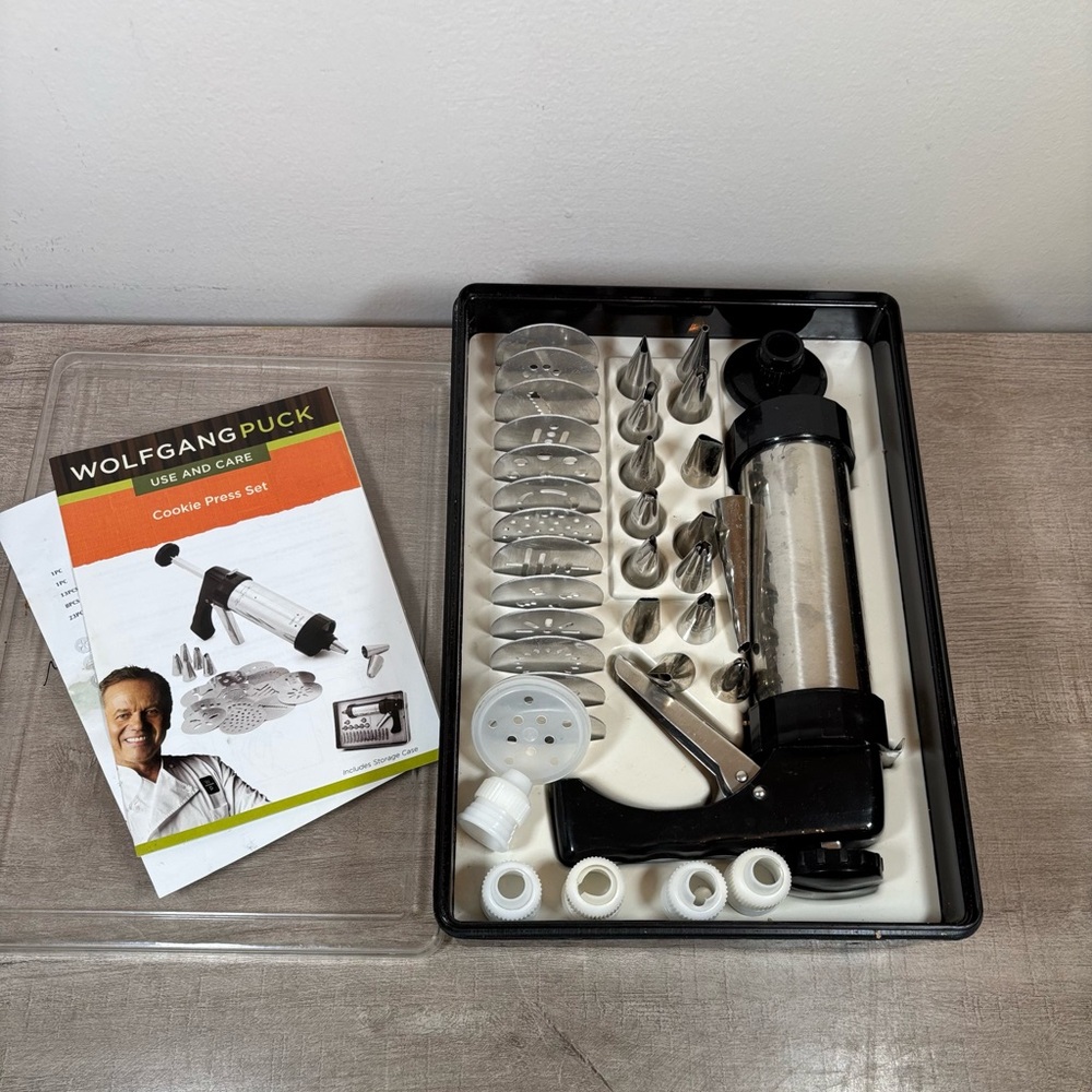 Wolfgang Puck Stainless Cookie Press Set Holiday Baking Piping
